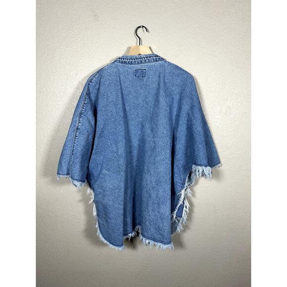 Sundance Oversized Vintage Raw Hem Denim Jean Short Sleeve Cardigan LARGE - Picture 7 of 7